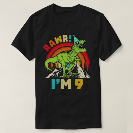 9e verjaardag Dinosaur T Rex Rawr Ik ben 9 voor jo T-shirt (Design voorkant)
