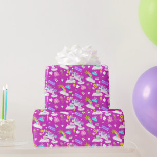 9e Verjaardag Eenhoorn Patroon Paars Cadeaupapier