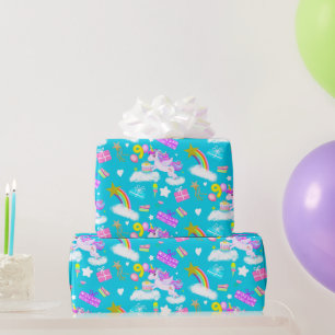 9e Verjaardag Eenhoorn Patroon Ruby Kleur Cadeaupapier
