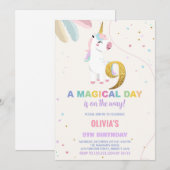 9e Verjaardag Eenhoorn Verjaardag Uitnodigingen (Voorkant / Achterkant)
