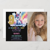 9e Verjaardag Eenhoorn Verjaardag Uitnodigingen fo (Voorkant / Achterkant)