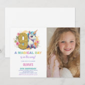 9e Verjaardag Eenhoorn Verjaardag Uitnodigingen fo (Voorkant / Achterkant)