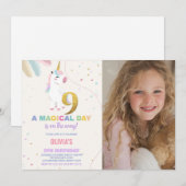 9e Verjaardag Eenhoorn Verjaardag Uitnodigingen w  (Voorkant / Achterkant)