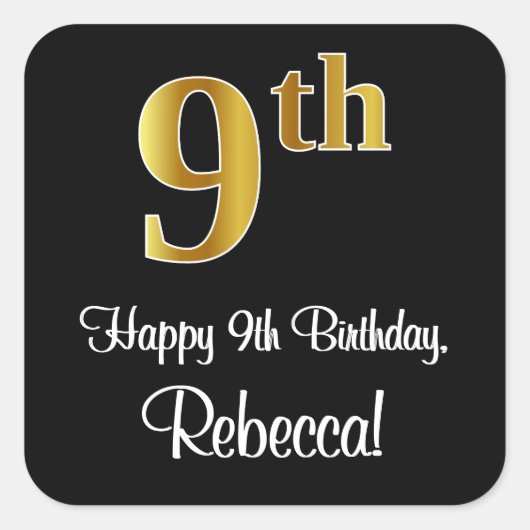 9e verjaardag - Elegant luxe Faux Gold-look # Vierkante Sticker (Voorkant)