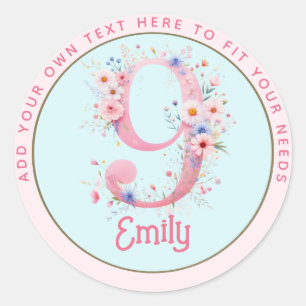 9e verjaardag Fairy Floral roze prinses sprookje Ronde Sticker