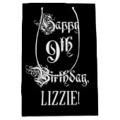 9e verjaardag: Fancy, elegant script + aangepaste  Medium Cadeauzakje (Voorkant)