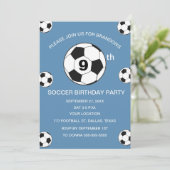 9e Verjaardag Feest Voetbal Blauwe Jongens Sport Kaart (Staand voorkant)