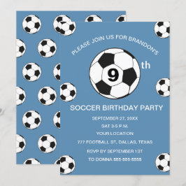 9e Verjaardag Feest Voetbal Blauwe Jongens Sport Kaart