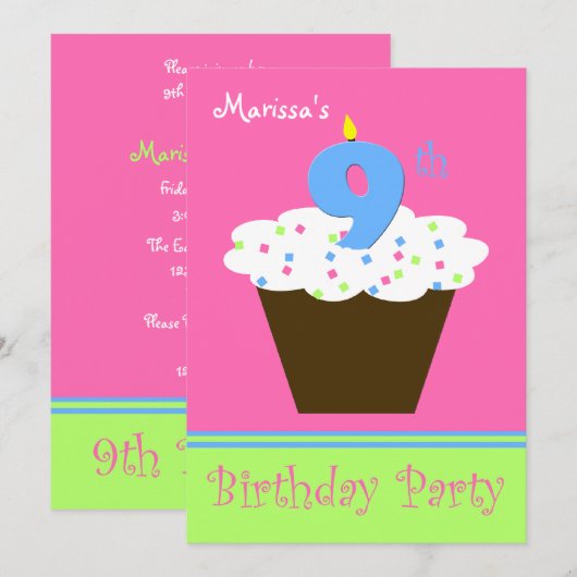 9e verjaardag feestuitnodiging 9 kaars kaart (Voorkant / Achterkant)