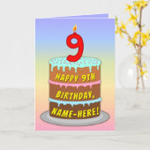 9e verjaardag — Fun Cake & Candle, met aangepaste  Kaart (Gele Bloem)