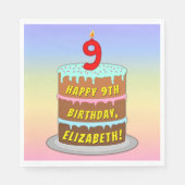 9e verjaardag: Fun Cake en Candle + Custom Name Servet (Voorkant)