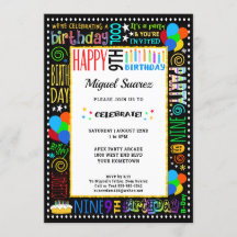 9e verjaardag Fun Color Crazy Text op Black Party