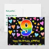 9e verjaardag: Fun Hearts Patroon, Regenboog 9 Briefkaart (Voorkant / Achterkant)