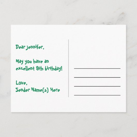 9e verjaardag: Fun Hearts Patroon, Regenboog 9 Briefkaart (Achterkant)