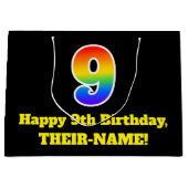 9e verjaardag ~ Fun, kleurrijk, levendig, regenboo Groot Cadeauzakje (Voorkant)