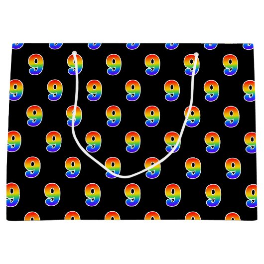 9e verjaardag: Fun Rainbow Event Number 9 Pattern Groot Cadeauzakje (Voorkant)