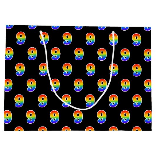 9e verjaardag: Fun Rainbow Event Number 9 Pattern Groot Cadeauzakje (Achterkant)