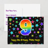 9e verjaardag: Fun Stars Patroon, Regenboog 9, Naa Briefkaart (Voorkant / Achterkant)