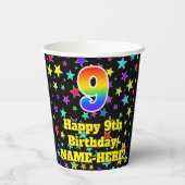9e verjaardag: Fun Stars Pattern en Rainbow 9 Papieren Bekers (Achterkant)