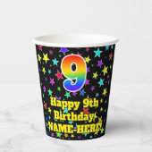 9e verjaardag: Fun Stars Pattern en Rainbow 9 Papieren Bekers (Voorkant)