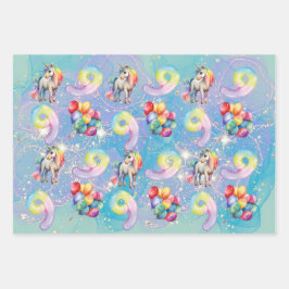 9e verjaardag gepersonaliseerde Eenhoorn cadeauver Inpakpapier Vel