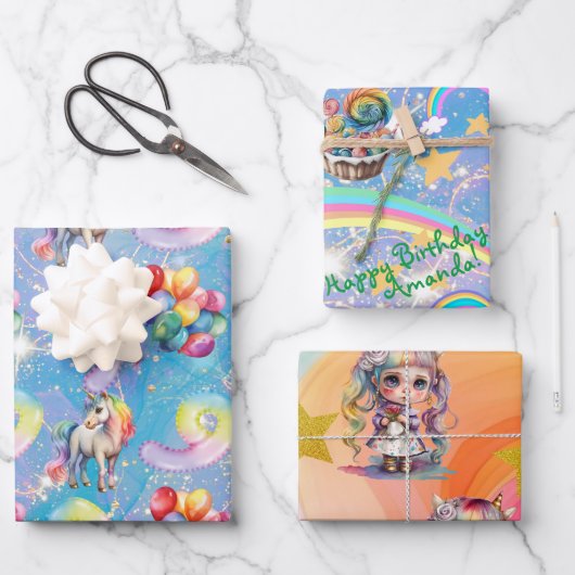 9e verjaardag gepersonaliseerde Eenhoorn cadeauver Inpakpapier Vel (Voorkant)