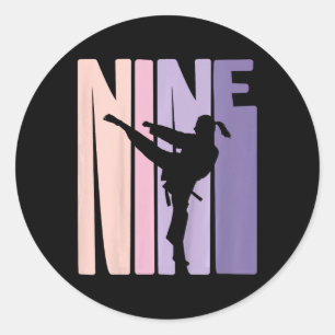 9e Verjaardag Gift Karate Retro Taekwondo Martial Ronde Sticker