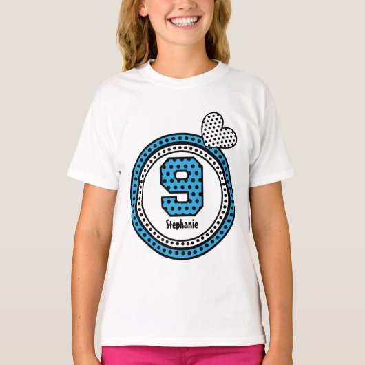 9e Verjaardag Gift Sterren Hart Aangepaste Naam V1 T-shirt (Voorkant)