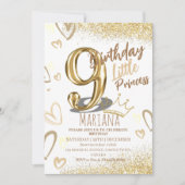 9e verjaardag goud glitter Glamoureus Meisje Party Kaart (Voorkant)
