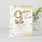 9e verjaardag goud glitter Glamoureus Meisje Party Kaart (Staand voorkant)