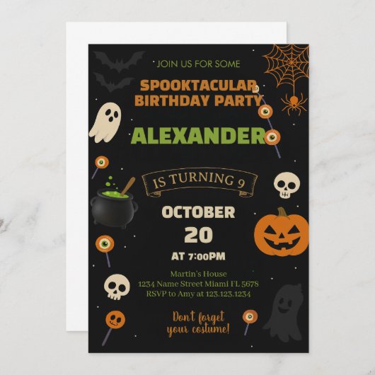 9e verjaardag Halloween uitnodiging | Spooky Boo-D (Voorkant / Achterkant)