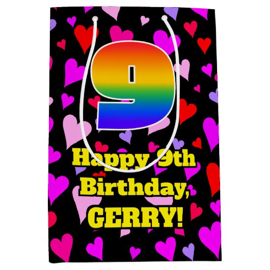 9e verjaardag: Het liefhebbende Kunstpatroon van d Medium Cadeauzakje (Voorkant)