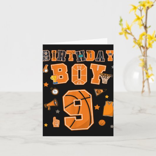9e Verjaardag Jongen 9 Jaar Basketbal Party Negen  Kaart (Gele Bloem)