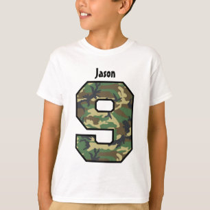 9e verjaardag Jongen Camo Acht jaar Aangepaste naa T-shirt
