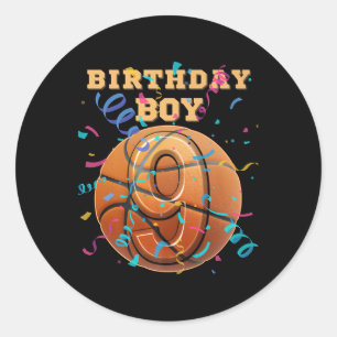 9e Verjaardag Jongen Negen 9 jaar oud Basketbal Sp Ronde Sticker