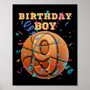 9e verjaardag jongen negen 9 jaar skelet spelers T Poster