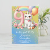 9e verjaardag Kitten Regenboog Feest Kaart (Staand voorkant)
