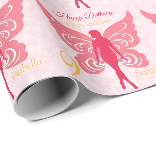 9e verjaardag kleindochter Fairy Pink Cadeaupapier (Rol Hoek)