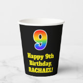 9e verjaardag: Kleurrijk, Leuk, Spannend, Regenboo Papieren Bekers (Voorkant)