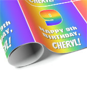 9e verjaardag: kleurrijk, vun regenboogpatroon # 9 cadeaupapier (Rol Hoek)