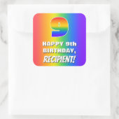 9e verjaardag: kleurrijk, vun regenboogpatroon # 9 vierkante sticker (Tas)
