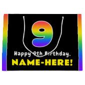 9e verjaardag: kleurrijke regenboog # 9, aangepast groot cadeauzakje (Voorkant)