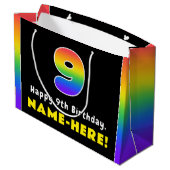 9e verjaardag: kleurrijke regenboog # 9, aangepast groot cadeauzakje (Achterkant Gekanteld)