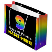 9e verjaardag: kleurrijke regenboog # 9, aangepast groot cadeauzakje (Voorkant Gekanteld)
