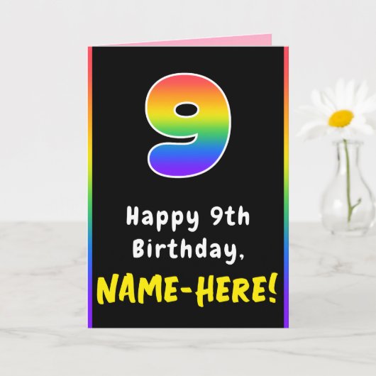 9e verjaardag: kleurrijke regenboog # 9, aangepast kaart (Kleine Plant)