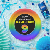 9e verjaardag: kleurrijke regenboog # 9, aangepast papieren bordje (Feest)