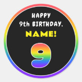 9e verjaardag: kleurrijke regenboog # 9, aangepast ronde sticker (Voorkant)