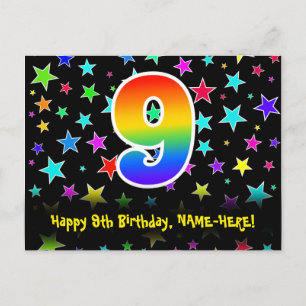 9e verjaardag: leuk sterrenpatroon, regenboog 9, n briefkaart