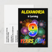 9e verjaardag - Leuk vuurwerk, regenbooglook "9" Briefkaart (Voorkant / Achterkant)