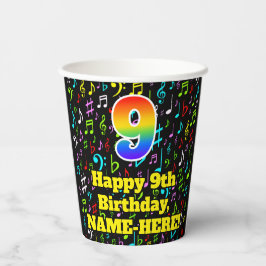 9e verjaardag: Leuke muzieknoten patroon, Regenboo Papieren Bekers